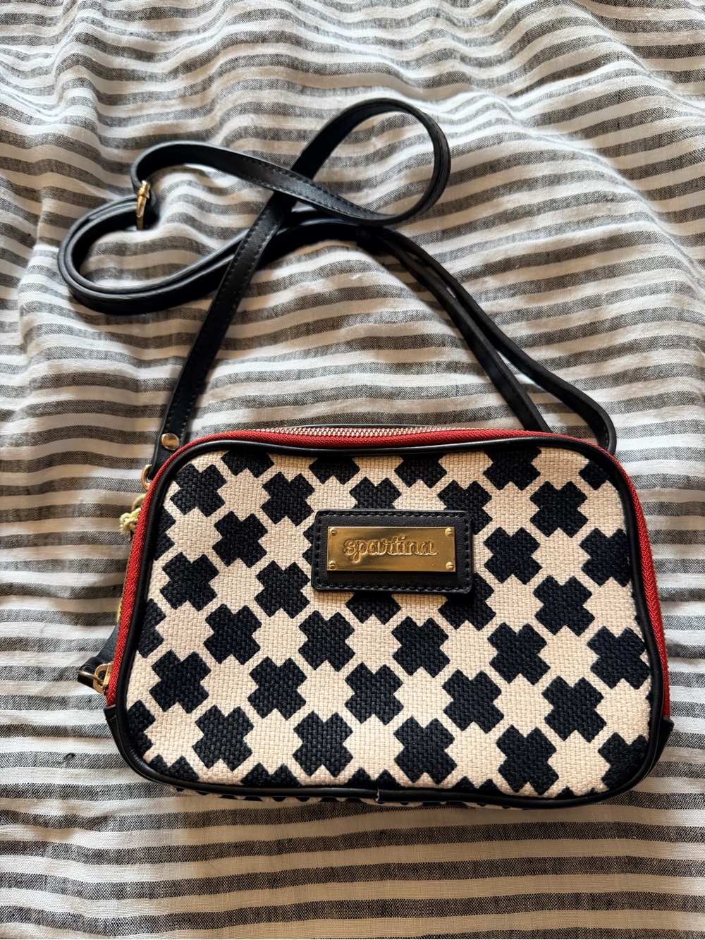 Spartina 449 Black, Cream & Red Trim Crossbody Bag
